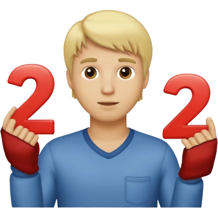 A blonde guy holding the number 2 emoji