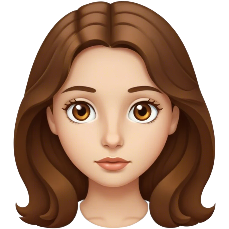 Chica con ojos grandes de color avellana nariz pequeña respingona y boca pequeña pero labios carnosos pelo largo castaño ligeramente ondulado  emoji