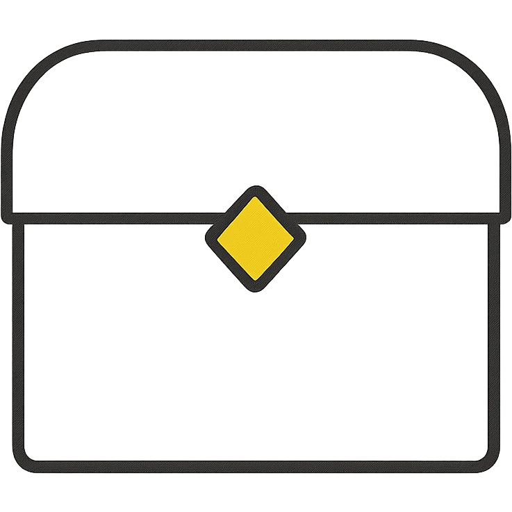 bare minimum treasure chest with extremely thin red lines, mostly transparent, with just one tiny red detail added - a small red jewel or gem accent emoji