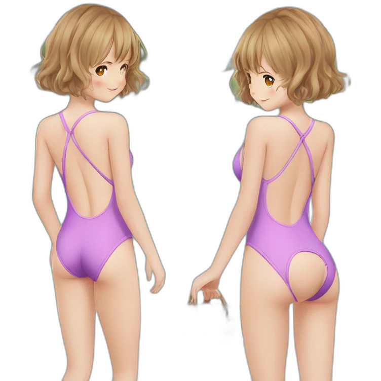 upperbody female young child light skin one-piece swimsuit backless back cute adorable sweet emoji