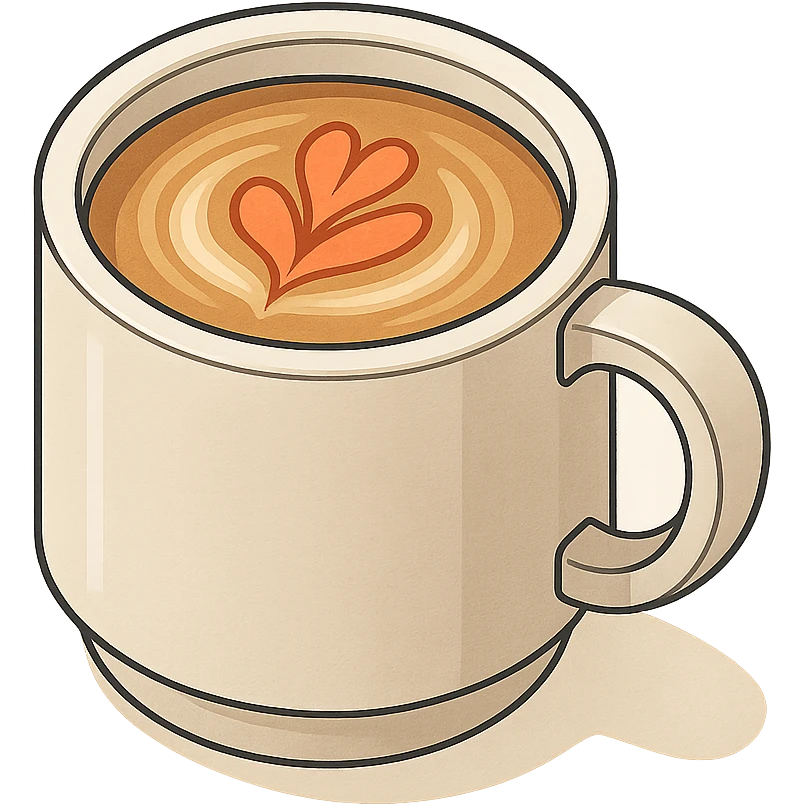 isometric view of a coffee mug with latte art, detailed drawing, detailed shadows and highlights, clean contours, soft lighting, transparent background emoji