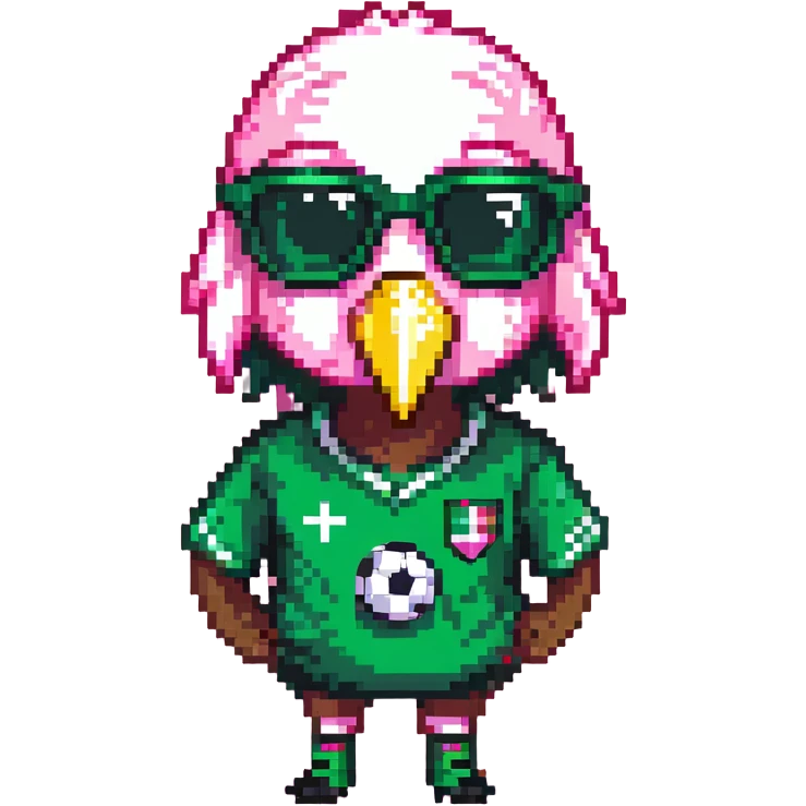 flamingo soccer player wearing sunglasses and a black and green jersey emoji