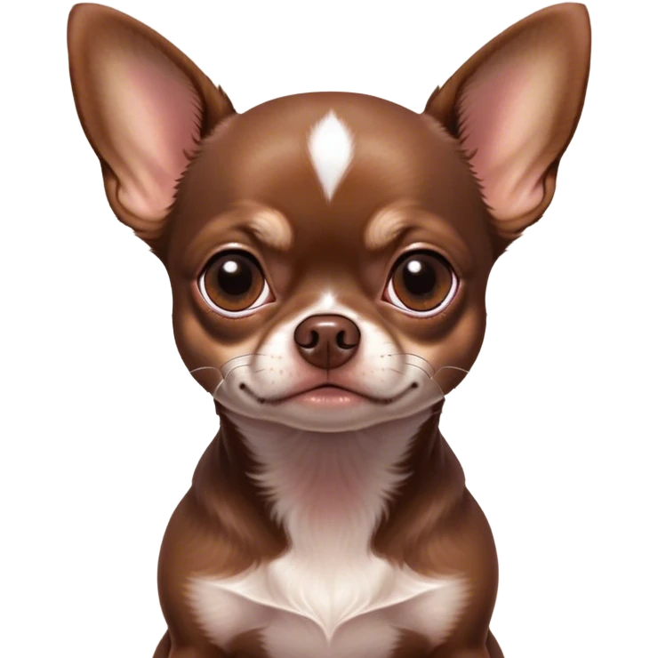 Cinematic Grumpy Chocolate Short Haired Chihuahua Portrait Emoji, Head tilted slightly with a deeply unimpressed expression, thick chocolate fur with a glossy sheen, large, droopy dark eyes narrowed into an unamused glare, ears slightly drooping in exasperation, Simplified yet comically expressive features, highly detailed, glowing with a dry, sarcastic glow, high shine, effortlessly judgmental yet dignified, stylized with a touch of cynicism, bright but brooding, soft glowing outline, capturing the essence of an eternally unimpressed yet endearing pup, so lifelike it feels like it could sigh heavily at you in disdain at any moment! emoji