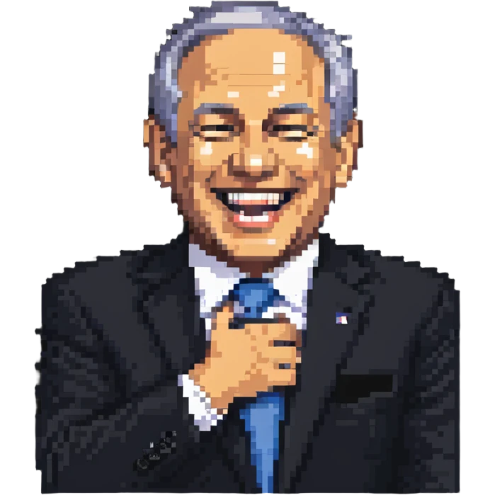Benjamin Netanyahu shaking his head and laughing emoji