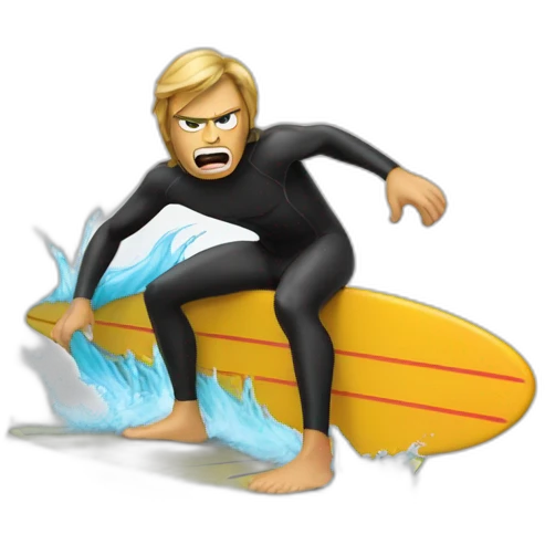 angry surfer in a wetsuit on a surfboard emoji