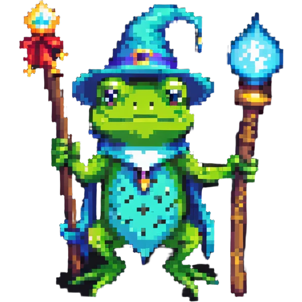 wizard frog holding a magic staff emoji