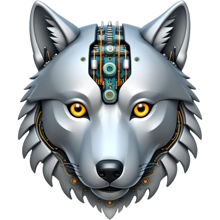 robotic wolf with digital eyes and circuit patterns emoji