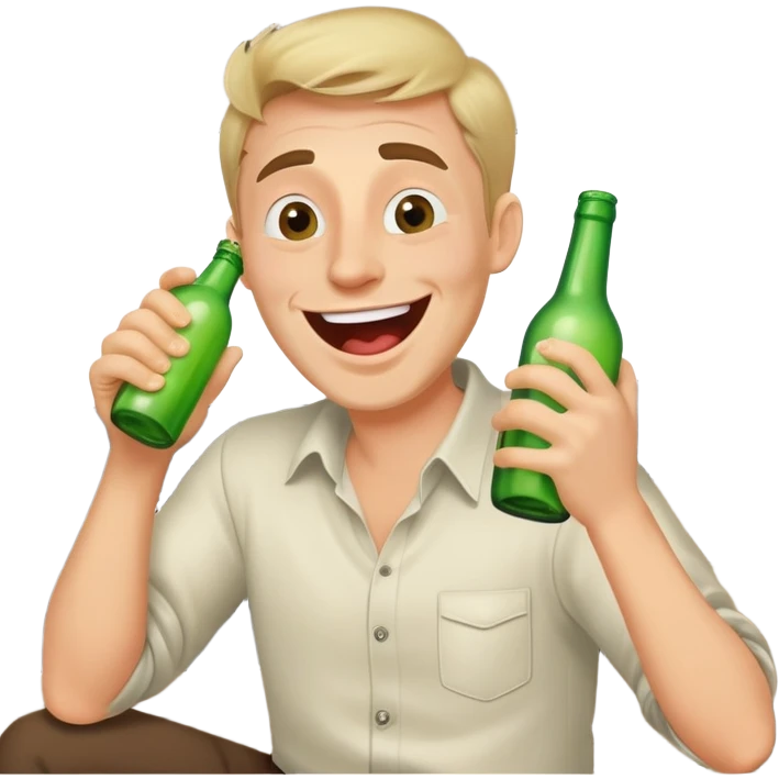 a drunk man holding a bottle fooling around laughing in a car emoji
