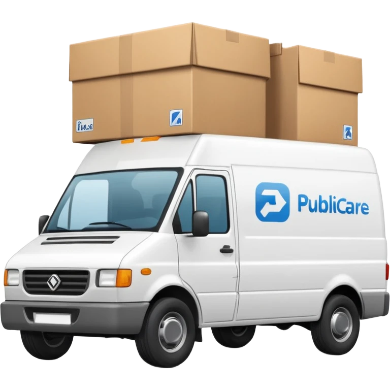 a delivery van with "Publicare" logo emoji