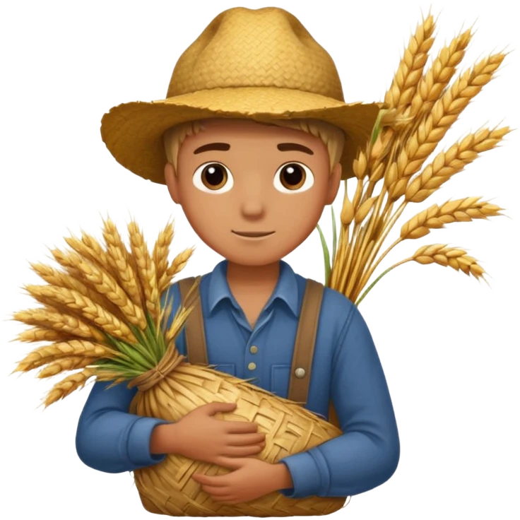 boy farmer, hug a bundle of straw emoji