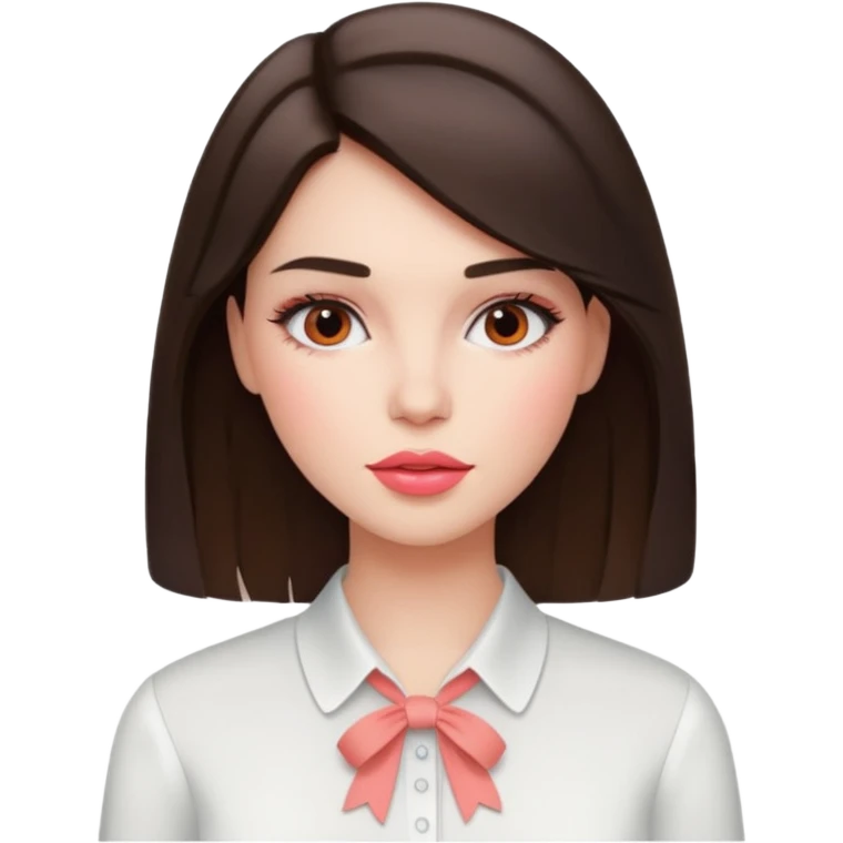 emoji를 만들고 싶어 스프링 웜톤, 스프링 라이트 컬러의 여성. 약간 brunette (dark brown color hair), coral-pink lip & blush color, wearing white blouse. emoji