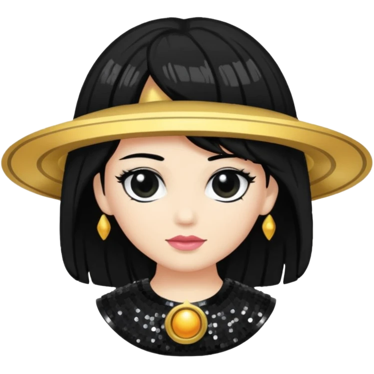 Saturn (Mythology) with black hair, black sequin outfit emoji