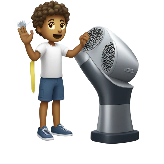 boy using hair dryer to dry sail of boat emoji