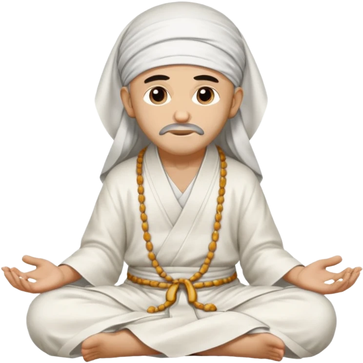 Saint Shirdi Sai Baba, sitting cross-legged, white robe, headscarf, calm and kind expression emoji