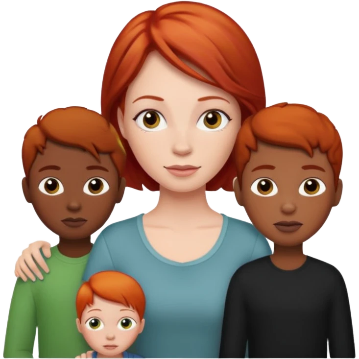 A red head mom with 4 black kids emoji