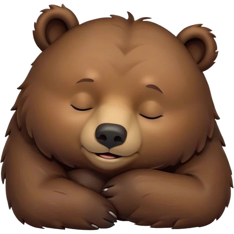 Meme-Worthy Cute Sleeping Grizzly Bear Portrait Emoji, Head resting peacefully with a contented smile, showcasing a massive, robust build and a luxuriously soft deep brown fur, eyes shut in a serene, restful nap, Simplified yet hilariously adorable features, highly detailed, glowing with a soft, drowsy light, high shine, relaxed and utterly lovable, stylized with an air of playful laziness, bright and heartwarming, soft glowing outline, capturing the essence of a comically sleepy grizzly, so meme-worthy it feels like it could instantly become the next viral sensation of adorable slumber! emoji