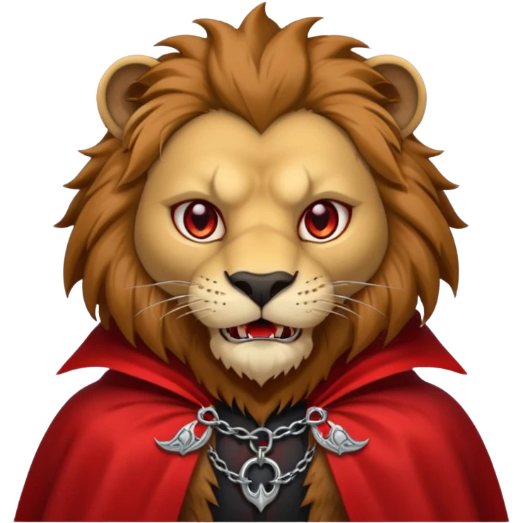Vampire animal, lion in red collar cloak, red eye, fangs emoji
