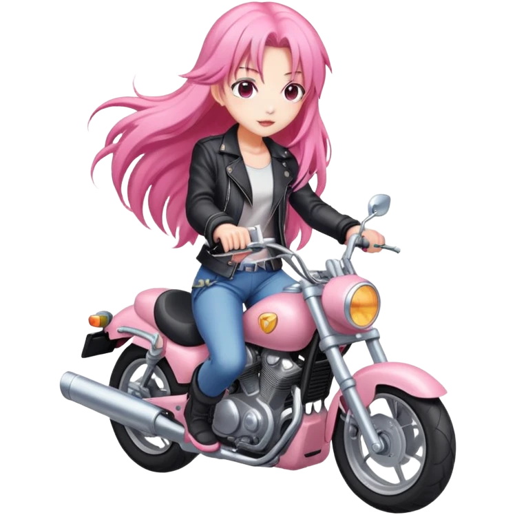 Anime with long pink hair on motorcycle emoji