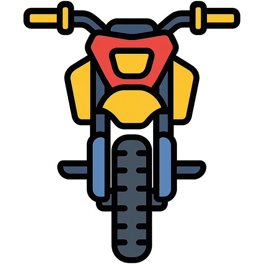 125cc dirtbike, front angle, bold colors, sporty, icon style, lineal color icon with black outlines emoji