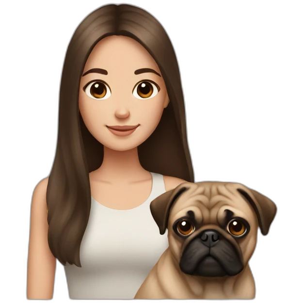 Girl with long brown hair and brown pug emoji