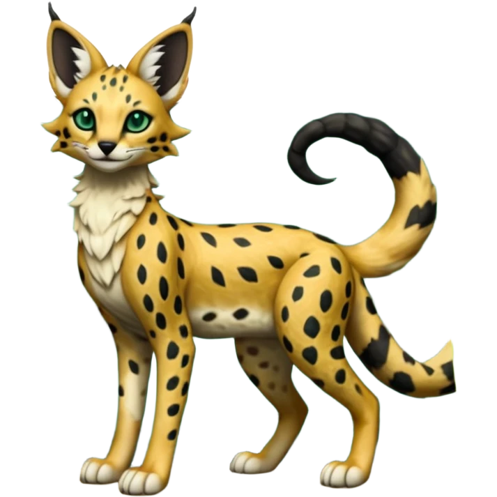 Epic complex detailed dark-hunter-green, black, realistic aesthetic-scenic-Fakémon-Sprigatito-Floragato-Meowscarada-Trico-Sergal-Serval-Vernid-creature (full body) emoji