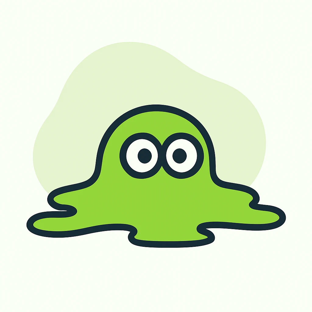 green slime with googly eyes melted on the floor, fun and playful style emoji