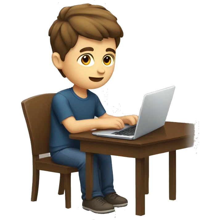 caucassian young man with short brown hair working on laptop emoji