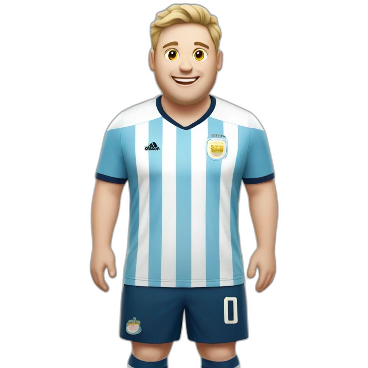 white man. Obese. argentina soccer uniform. laugh emoji