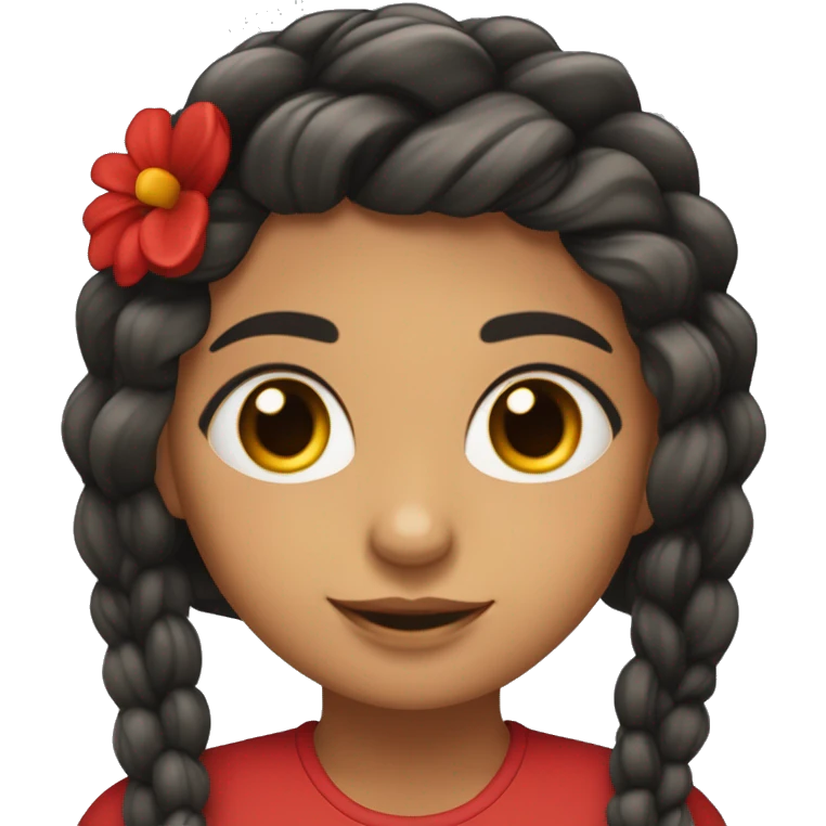 Chica mulata con trenzas en el pelo en las puntas Rojas,  ojos carmelitas oscuro , nari redondita  emoji