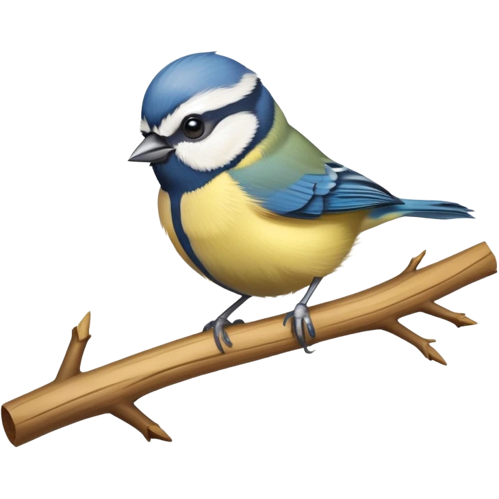 small blue tit bird with yellow chest perched on branch emoji
