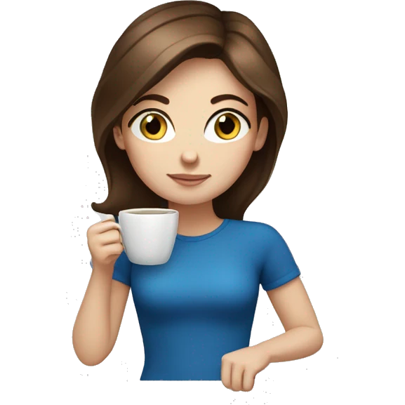 White girl brown hair blue eyes drinking coffee emoji