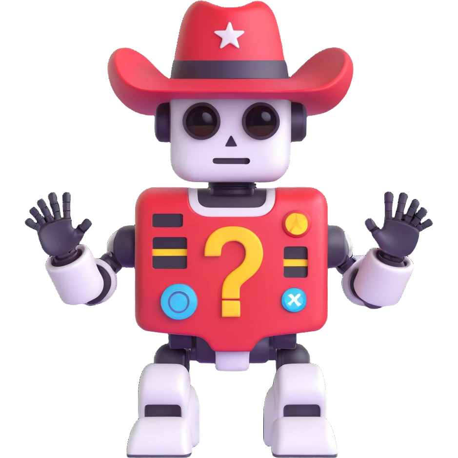 system robot with a cowboy hat and a plus sign overlay emoji