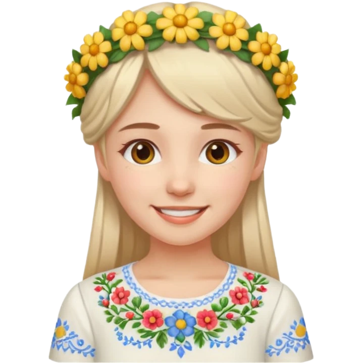 Ukrainian girl in a white embroidered shirt with a flower crown on her head emoji