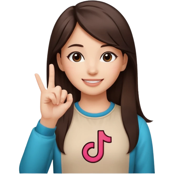 Girl with tiktok logo point up with one finger and dark brown hair emoji