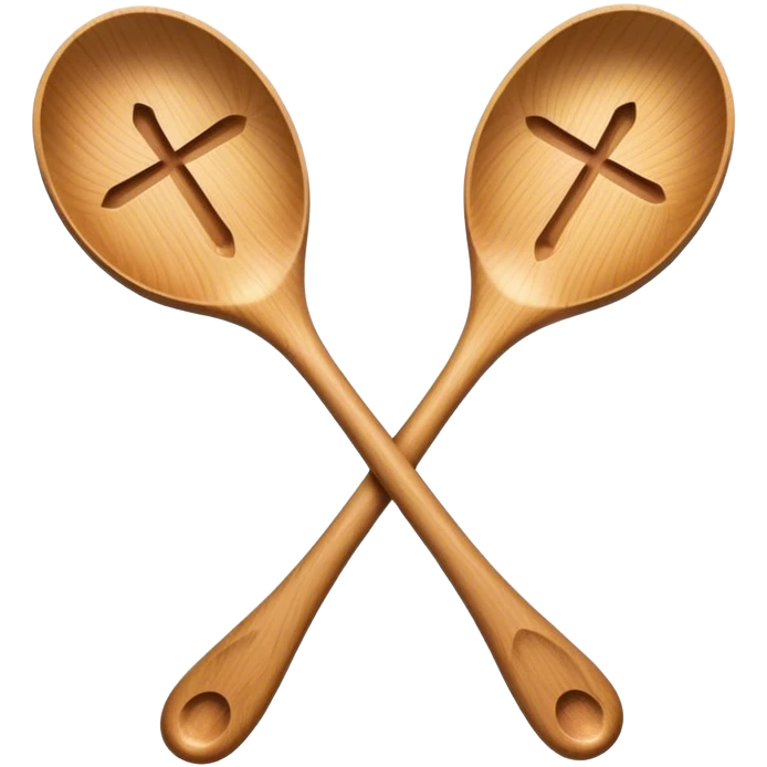 wo wooden spoons hitting each other with their flat sides, creating a cross-like shape with their handles, forming an intricate and striking visual emoji