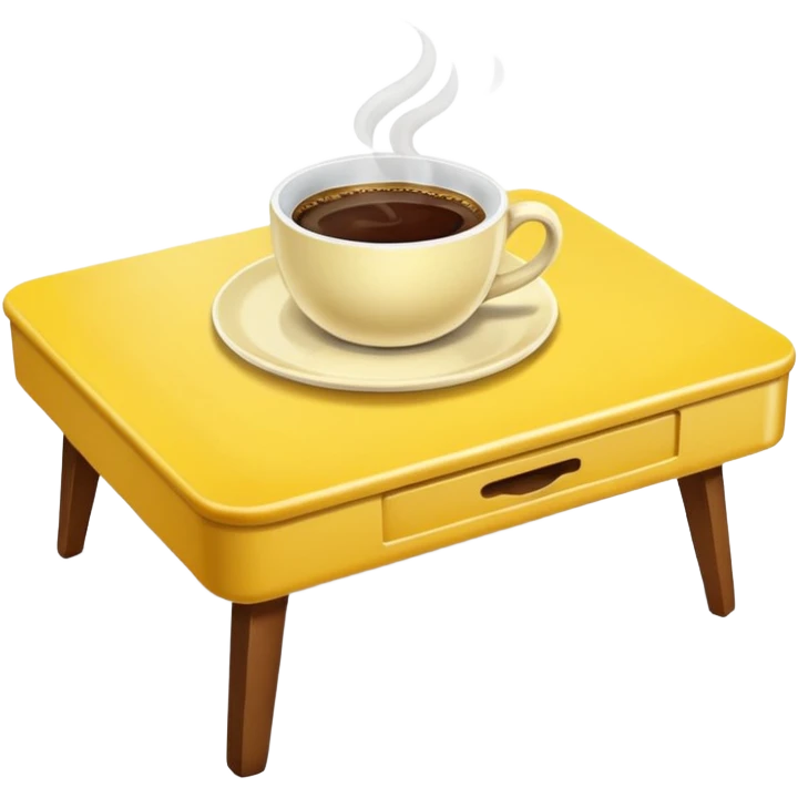 yellow coffe table, coffee on top
 emoji