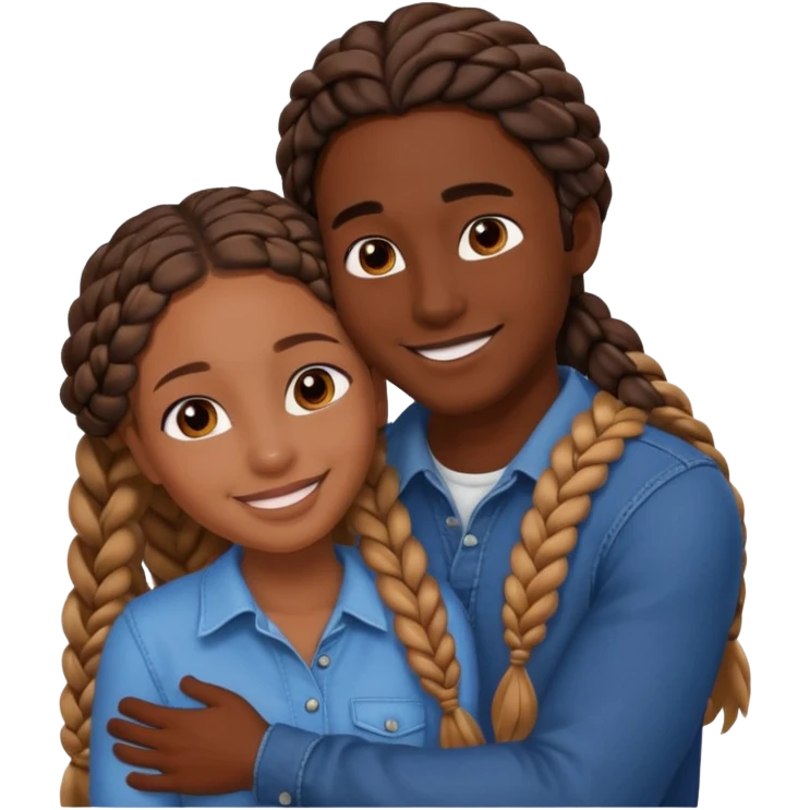 dark skin girlfriend with braids hugs brown skin boyfriend with long hair  emoji