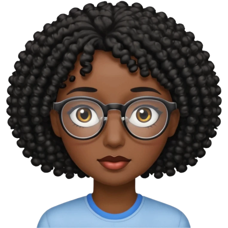 Visage avec les cheveux bouclés noir et des lunettes et des yeux zoomer emoji