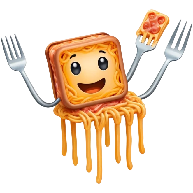  flying fork holding SPAM meat melted spaghetti slop  emoji