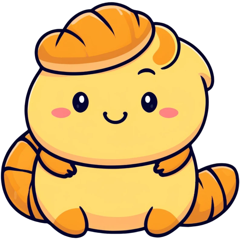 cute croissant with blushing cheeks and tiny arms emoji