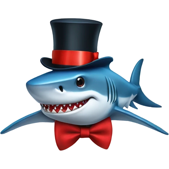 Shark with red bow tie and blue top hat emoji