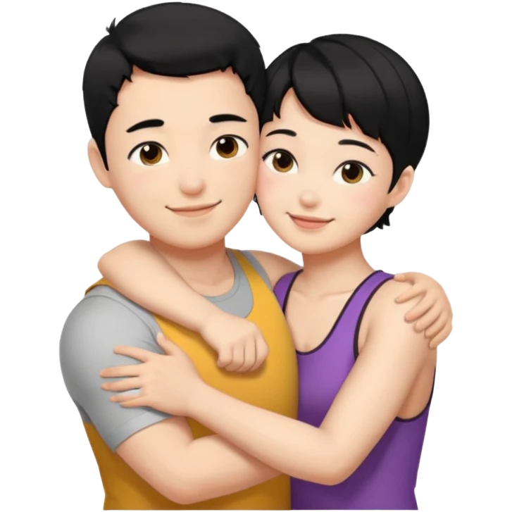 buff korean Man black hair hugging girl with black pixie cut  emoji