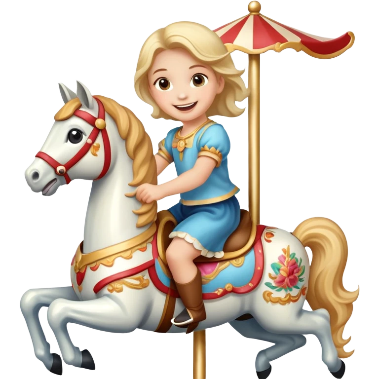 child riding a carousel horse, joyful expression emoji