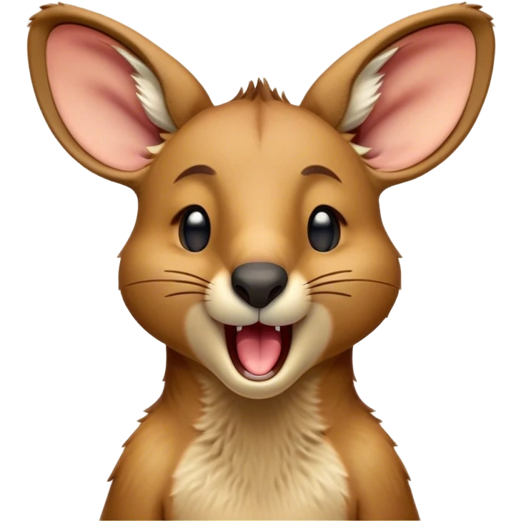 Cinematic Realistic Cute Yawning Kangaroo Portrait Emoji, Head tilted slightly with a dramatic, wide-open yawn, showcasing a soft, textured tawny coat with gently drooping ears and half-closed, drowsy eyes, rendered in exquisite natural detail, high shine, relaxed yet expressive, styled with a dash of rustic charm, soft glowing outline, capturing the essence of a sleepy yet affectionate kangaroo that appears ready to stretch out and settle into a peaceful nap! emoji