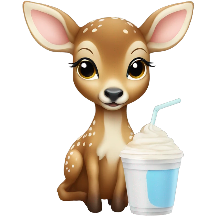 Small Baby deer drinking iced coffee emoji