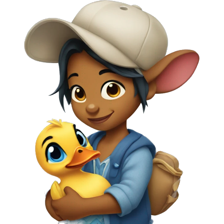 Disney Stitch character holding a mallard duck emoji