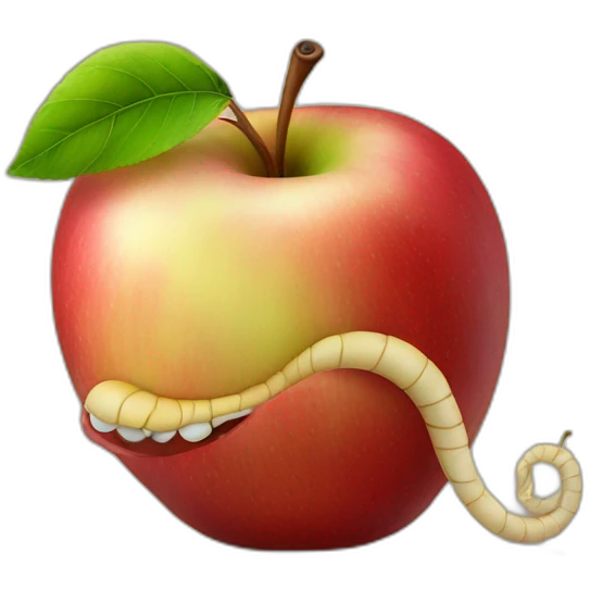 realistic Apple with worm emoji