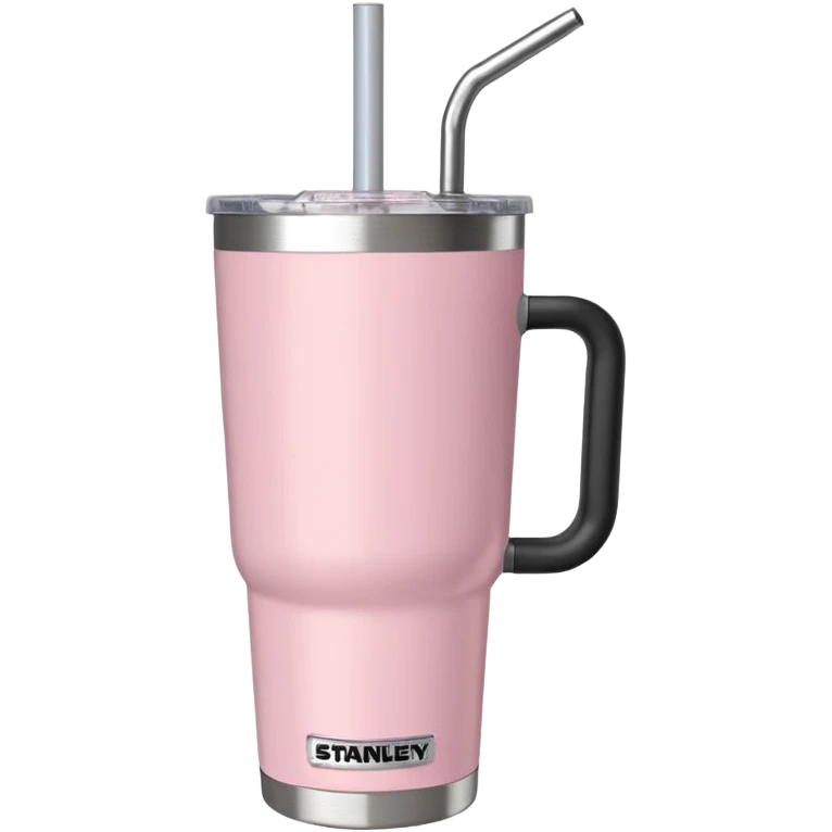 Light pink 40oz Stanley tumbler with handle and straw emoji