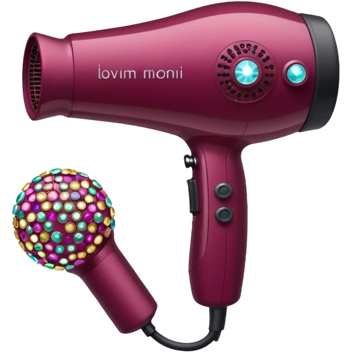 burgundy blow dryer covered in gems emoji