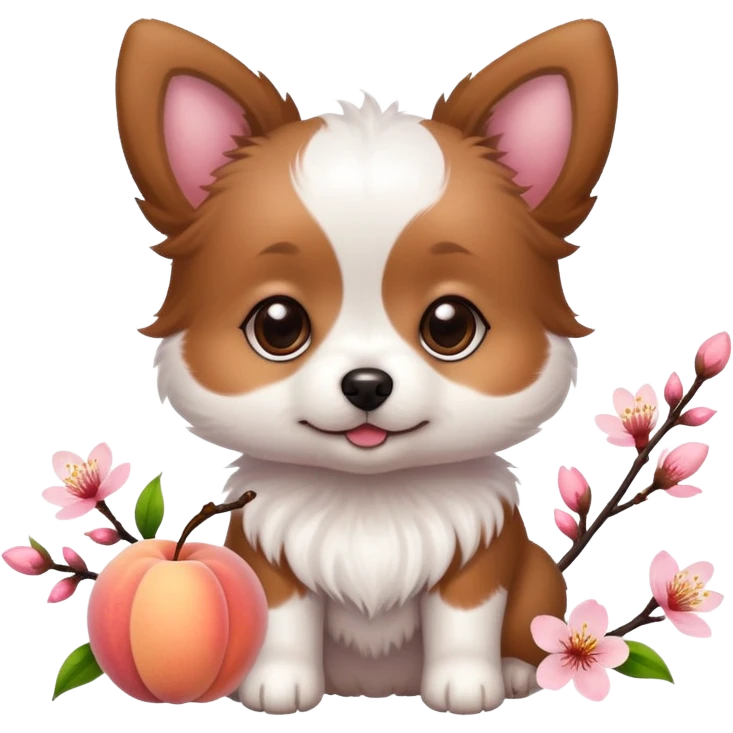 A cute little dog and a peach blossom emoji